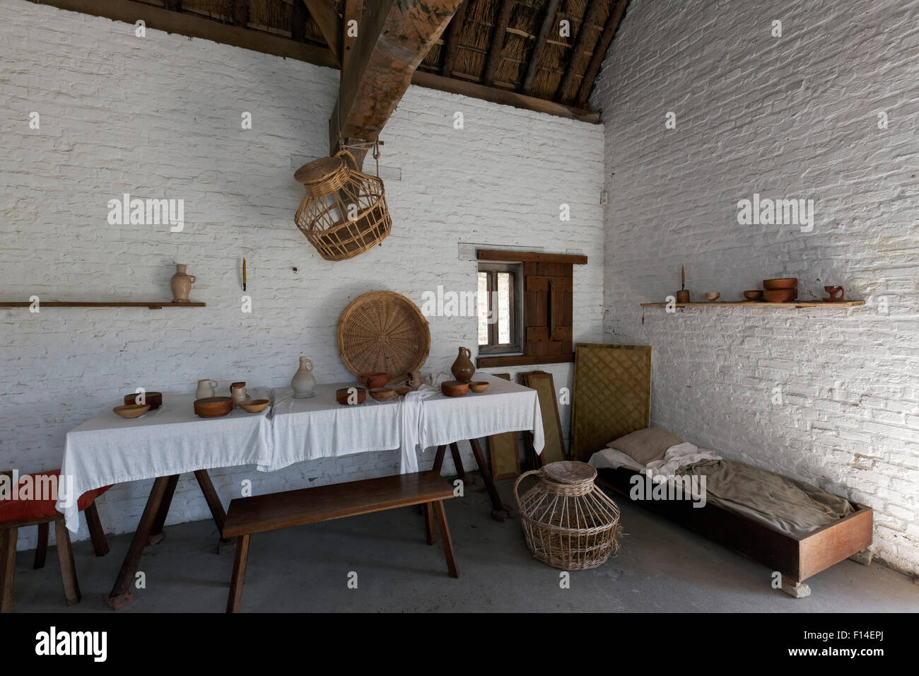 Medieval living room of a fisherman's house, Walraversijde Stock Photo