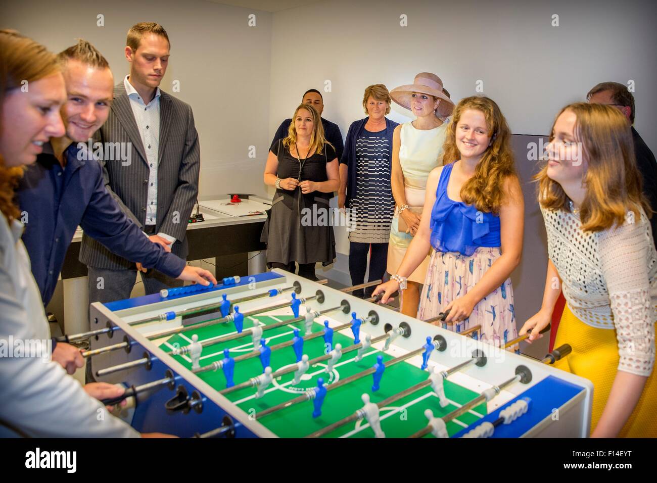 Laren, The Netherlands. 26th Aug, 2015. Queen Maxima of The Netherlands opens the Papageno house in Laren, The Netherlands, 26 August 2015. At the house youth with autism learn to live independently and take part in work experience and offers an restaurant and theater where the youth can work in. Photo: Patrick van Katwijk/ POINT DE VUE OUT - NO WIRE SERVICE-/dpa/Alamy Live News Stock Photo