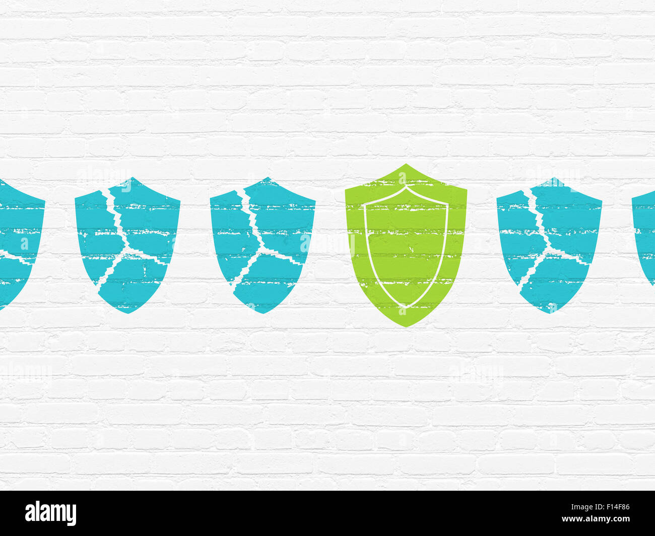Security concept: shield icon on wall background Stock Photo