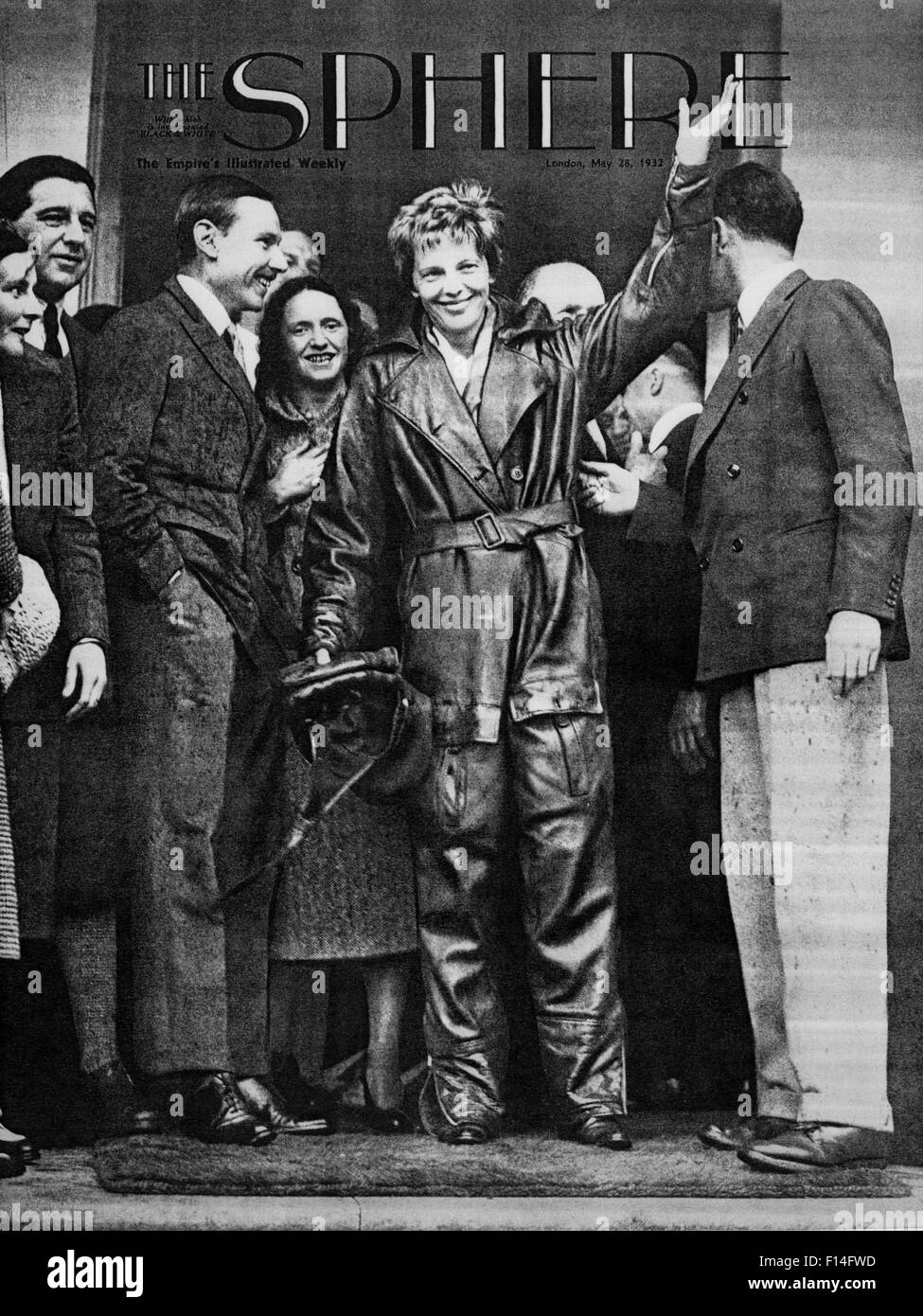 AMELIA EARHART POSING FOR COVER OF THE SPHERE MAGAZINE JUST AFTER HER TRANSATLANTIC FLIGHT JUNE 1928 Stock Photo
