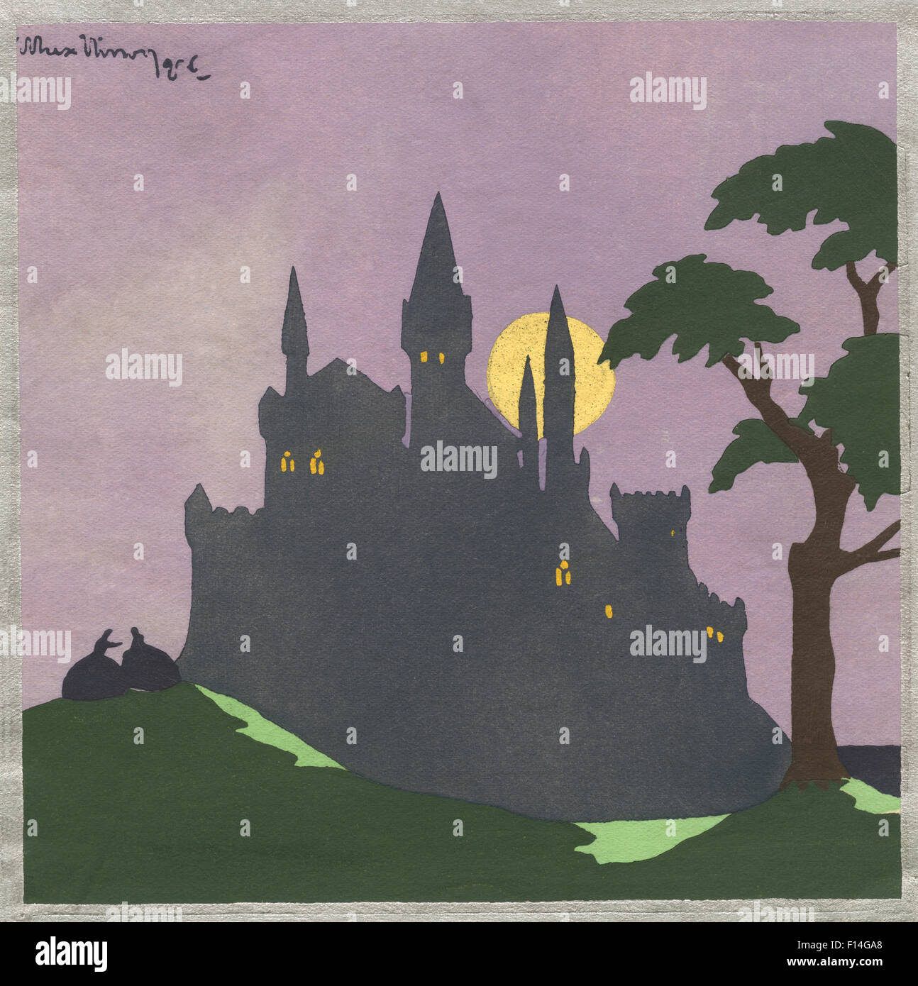 19s Illustration Silhouette Gothic Castle In Moonlight By Italian Art Deco Artist Max Ninon 16 19 Stock Photo Alamy