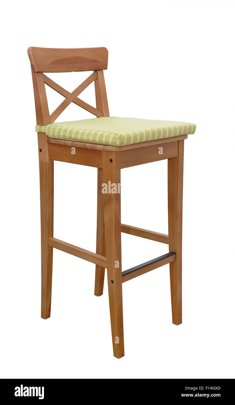 Wooden bar stool isolated on white Stock Photo