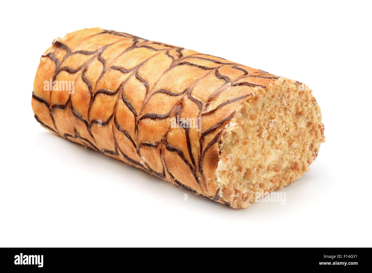 Banana nut roll cake isolated on white Stock Photo