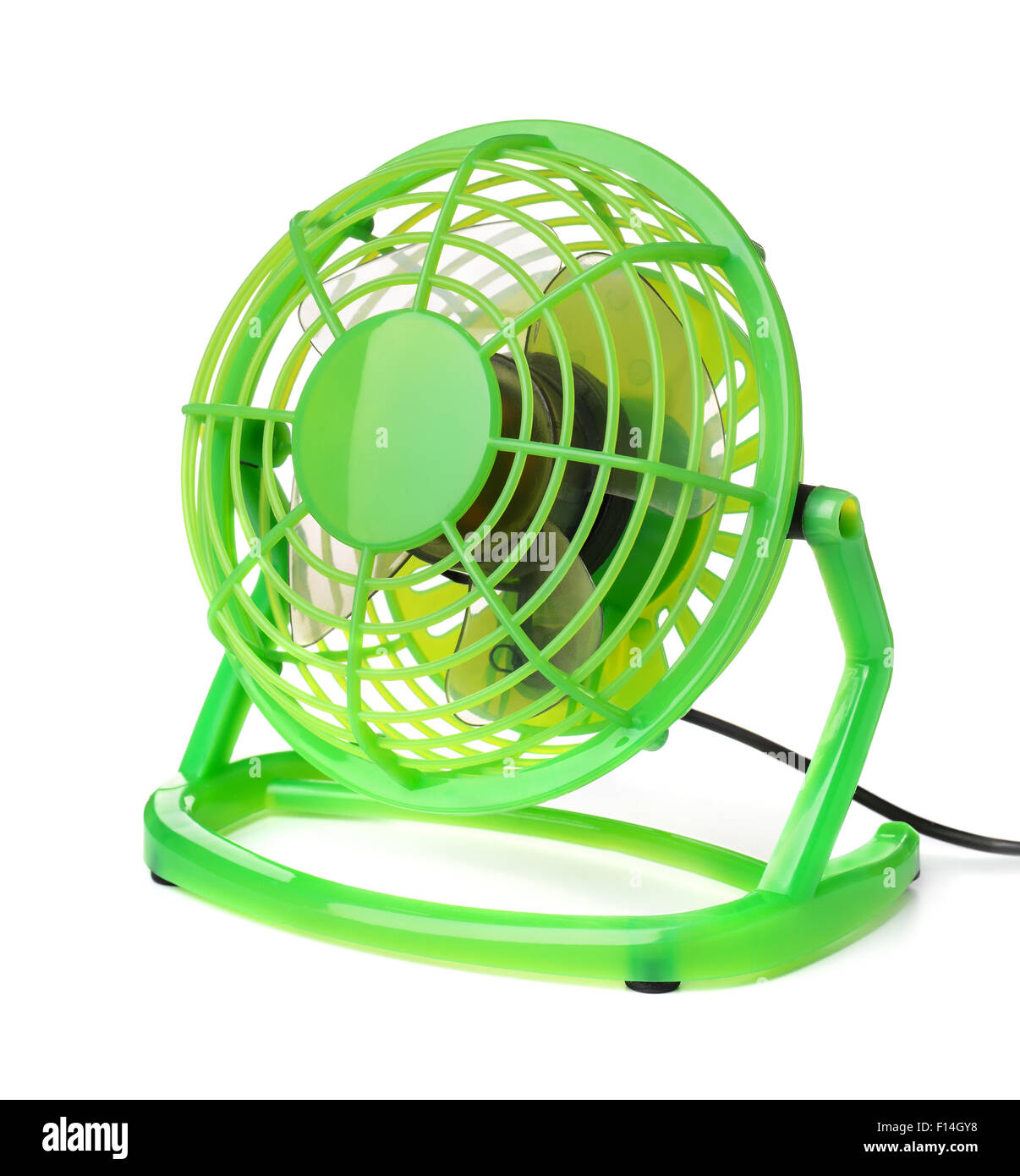 Green plastic electric fan isolated on white Stock Photo - Alamy