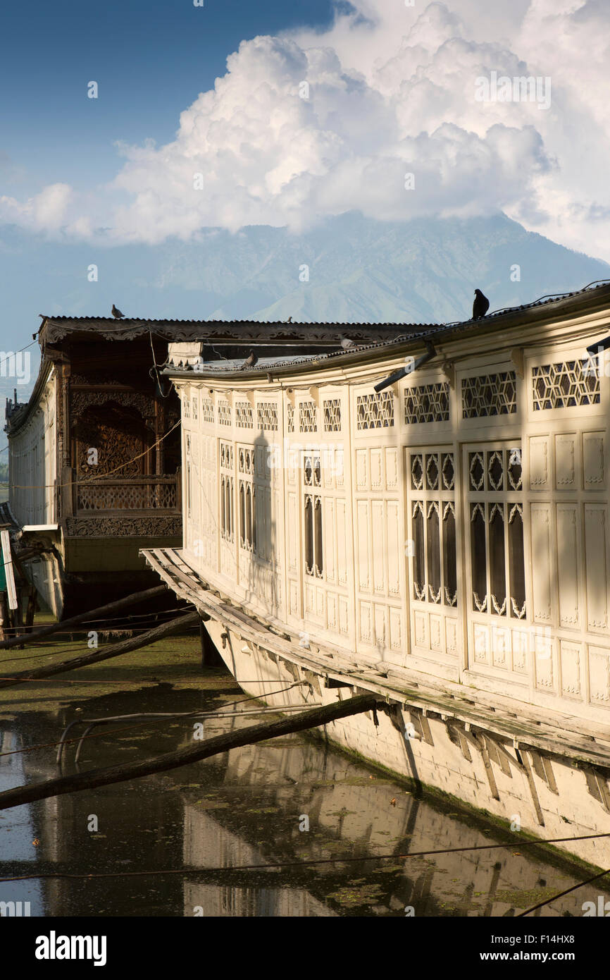 India, Jammu & Kashmir, Srinagar, Butts Clermont houseboats moored on Dal Lake Stock Photo