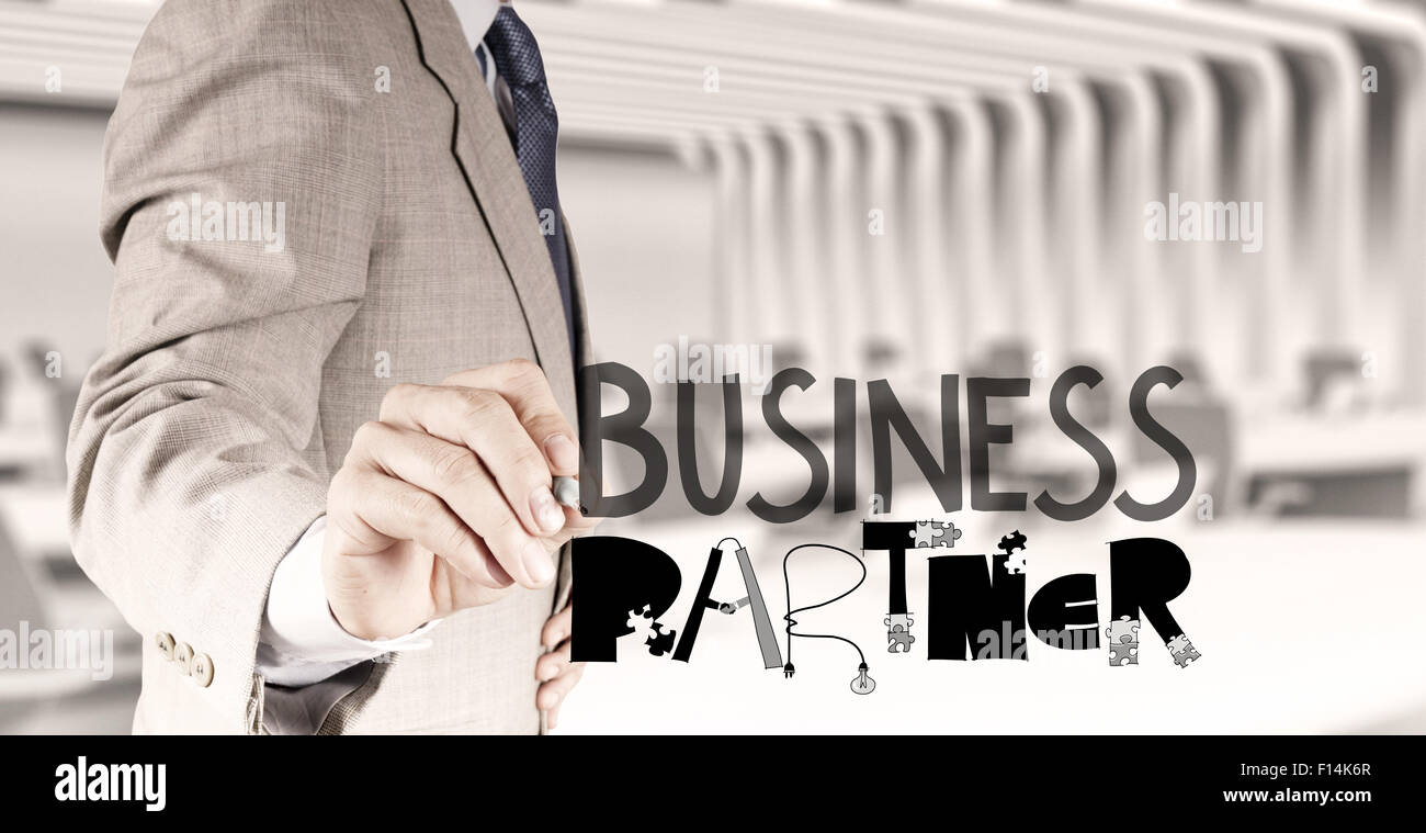 businessman hand draw business partner design word as concept Stock Photo