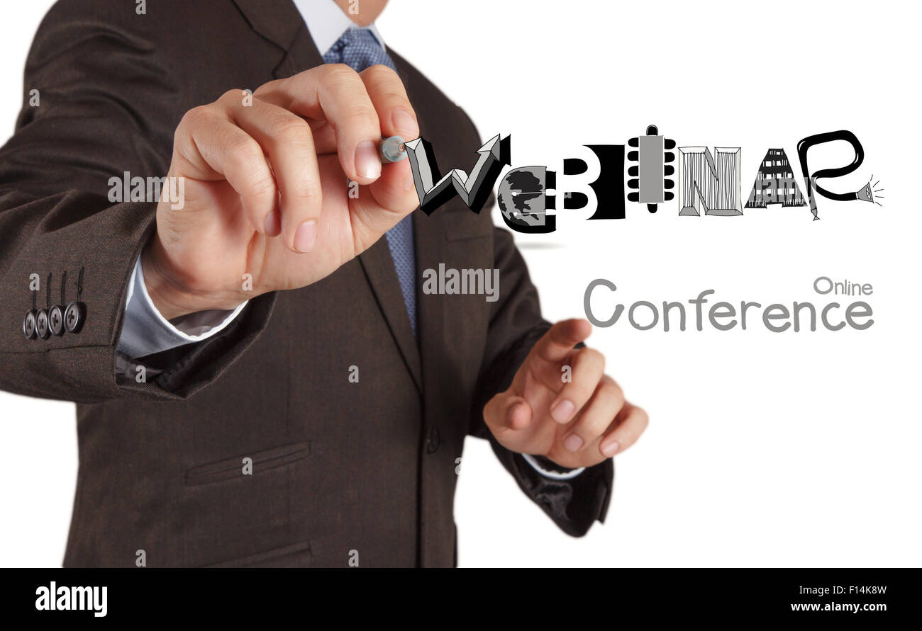 businessman hand writing Webinar graphic design word as concept Stock Photo