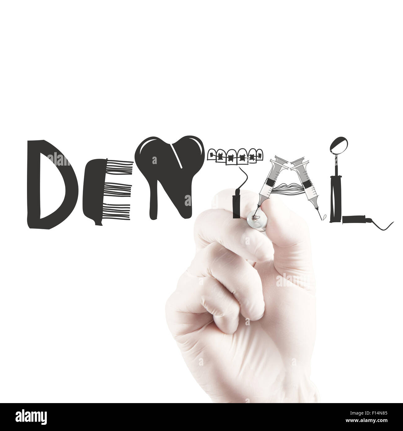 doctor hand drawing design word DENTAL as concept Stock Photo