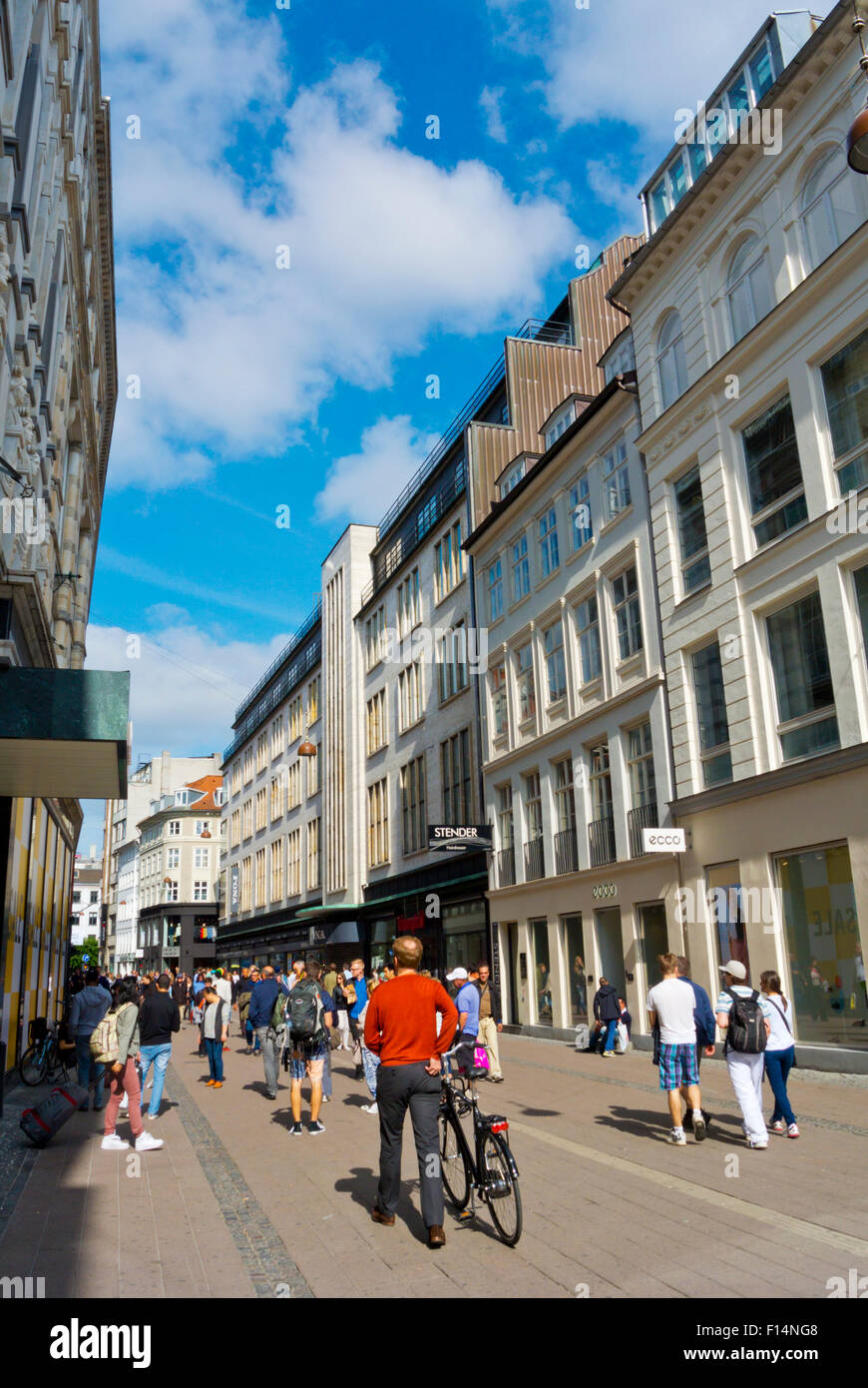 Strøget, main pedestrian shopping street, Copenhagen, Denmark Stock Photo