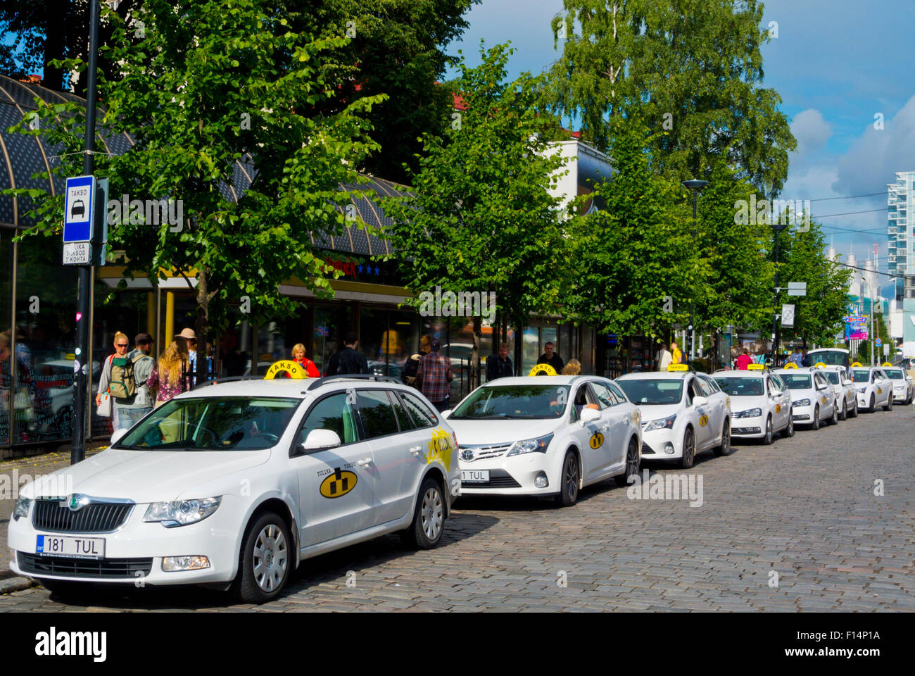 Taxis, outside old town, Viru street, Tallinn, Harju county, Estonia, Europe Stock Photo