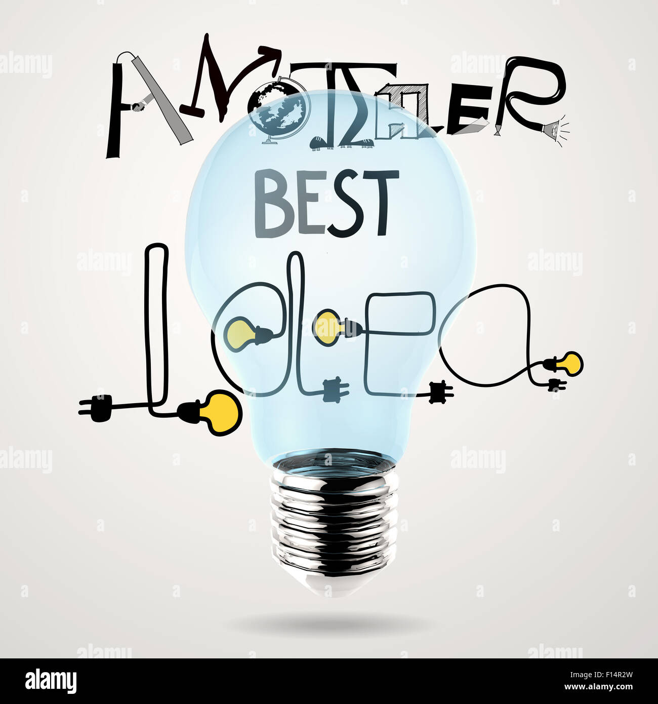 light bulb 3d hand drawn graphic design ANOTHER BEST IDEA word as concept Stock Photo