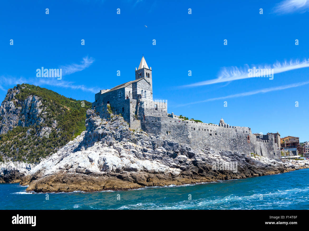 Church of St. Peter, and fortifications. Porto Venere, Italy Stock Photo