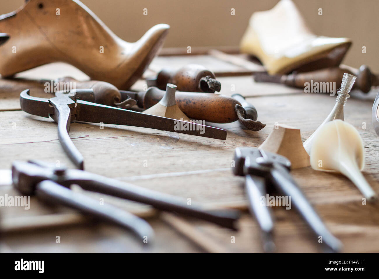 Tools for working with leather. Vigevano, Lombardia. Italy Stock Photo
