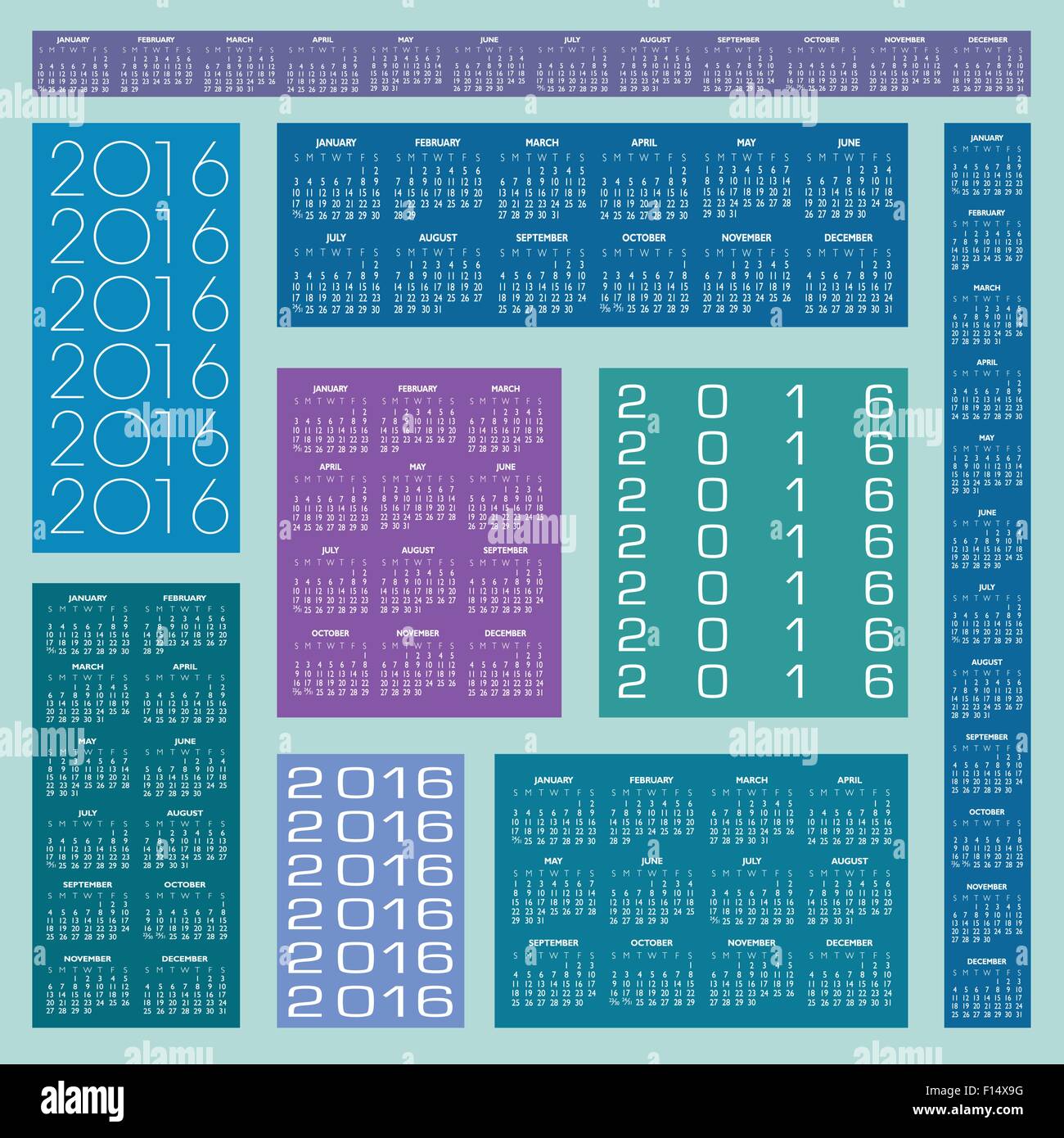 Six Different 2016 Creative Colorful Calendars in multiple ...