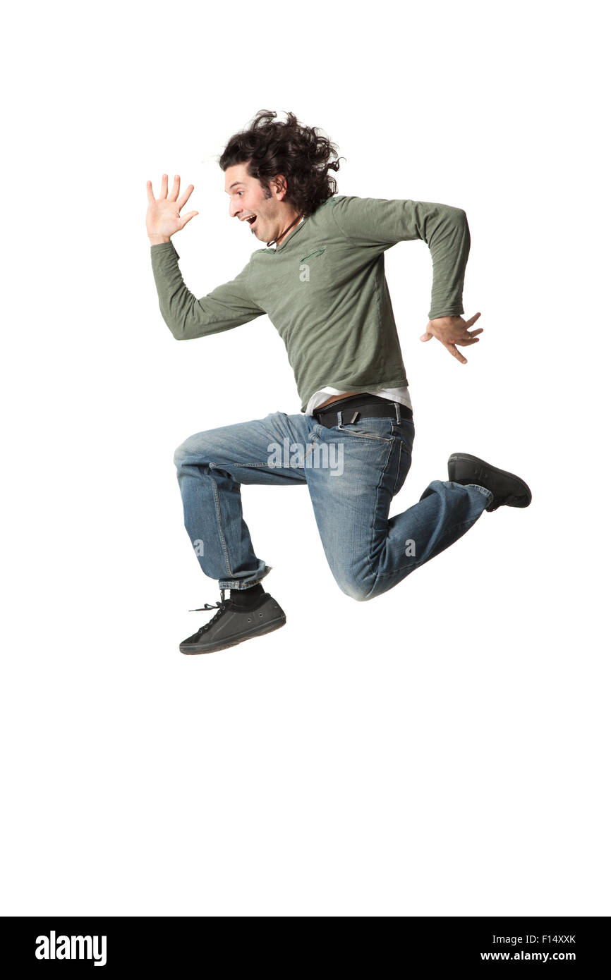 Man jumping in mid-air Stock Photo