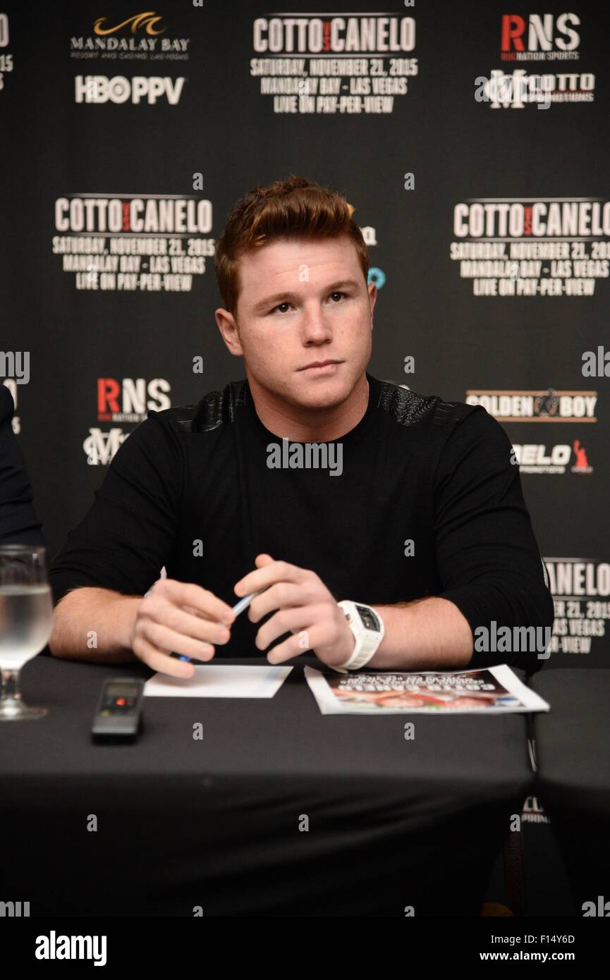 New York, NY, USA. 26th Aug, 2015. Canelo Alvarez in attendance for New York Press Conference for Miguel Cotto/Canelo Alvarez Fight, Wyndham Hotel, New York, NY August 26, 2015. Credit:  Eli Winston/Everett Collection/Alamy Live News Stock Photo