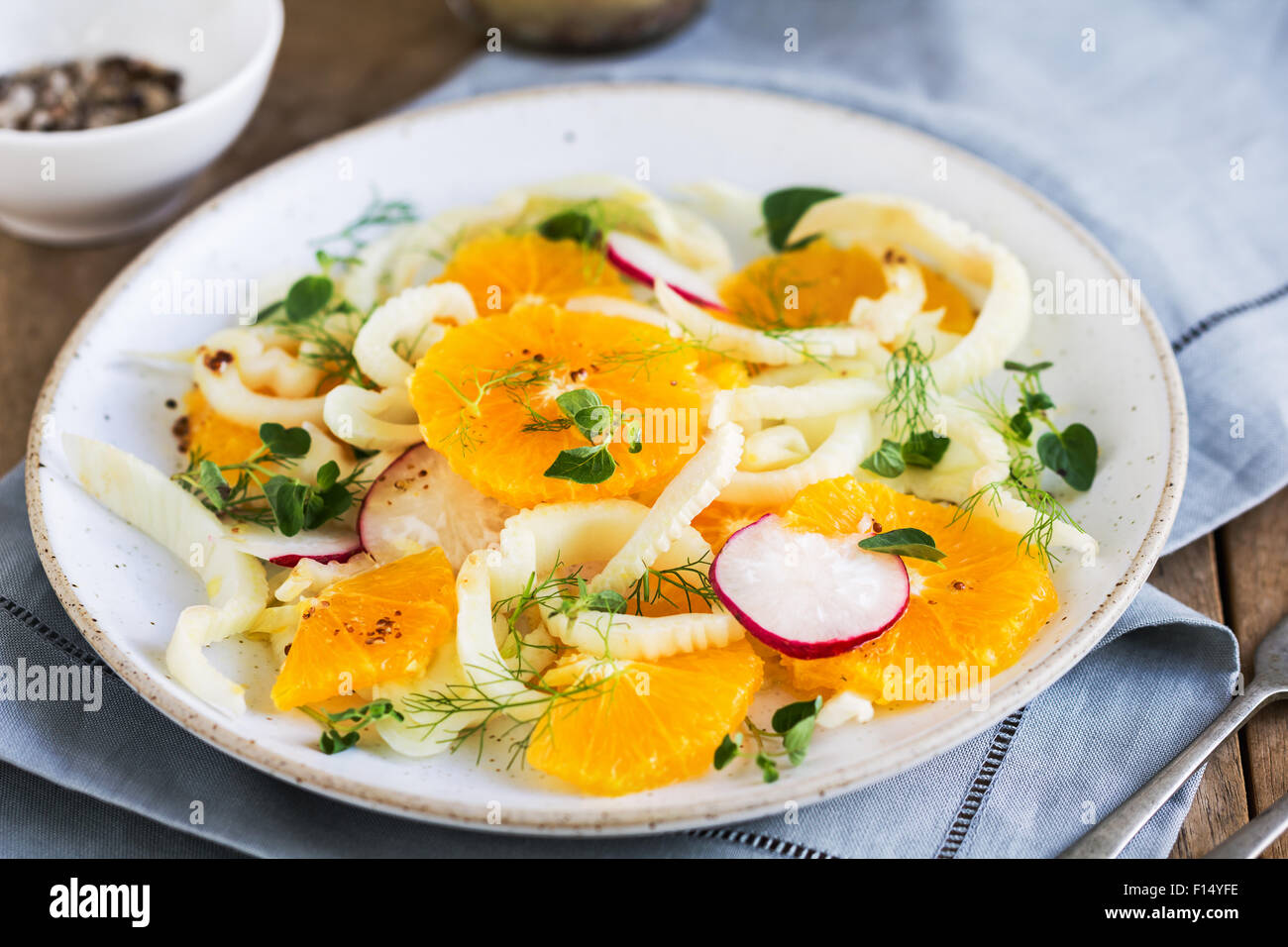 Orange with Fennel and Radish salad by vinaigrette Stock Photo Alamy