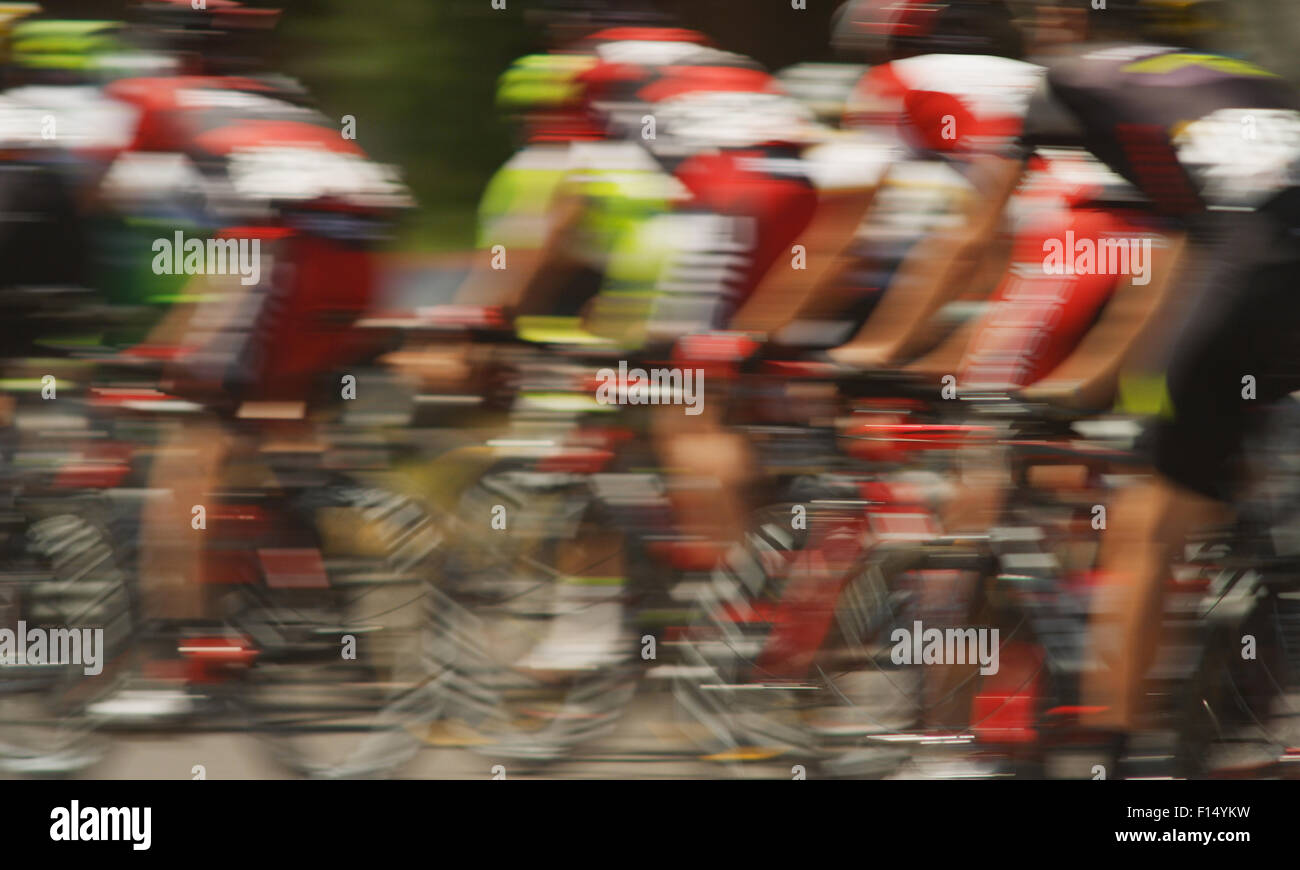 Blurred motion shot of bicyclists racing Stock Photo