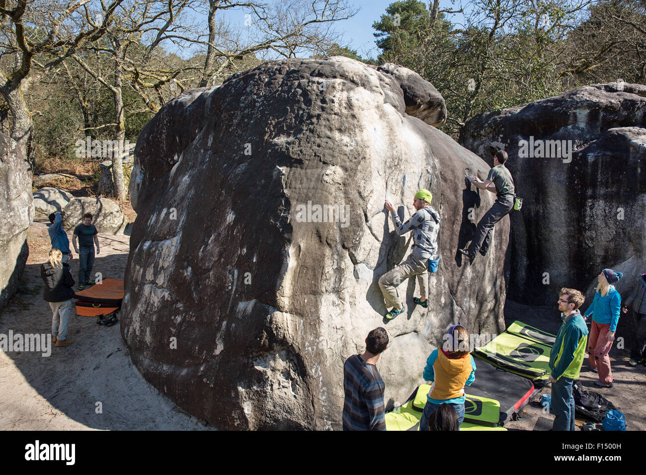 Bouldering in Fontainebleau Stock Photo Alamy