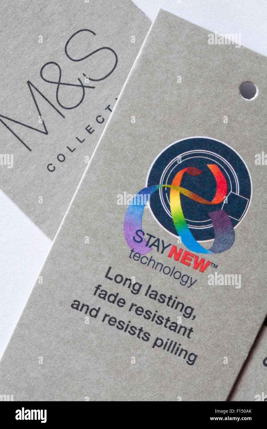 StayNew technology long lasting fade resistant and resists pilling label from M&S Collection t-shirt Stock Photo