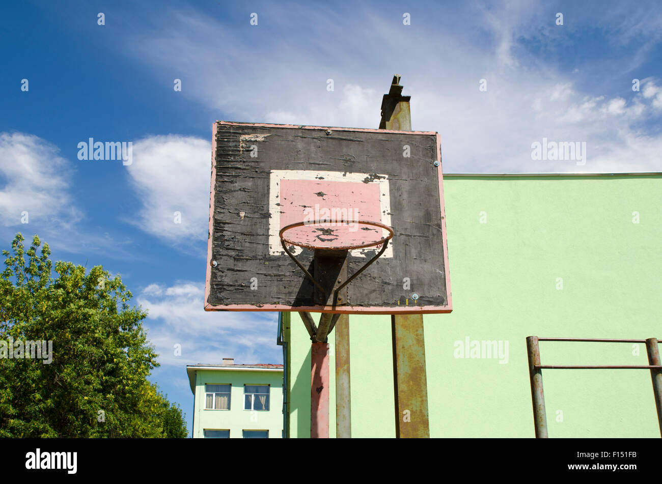 Old basketball hoop in a countryside school Stock Photo - Alamy
