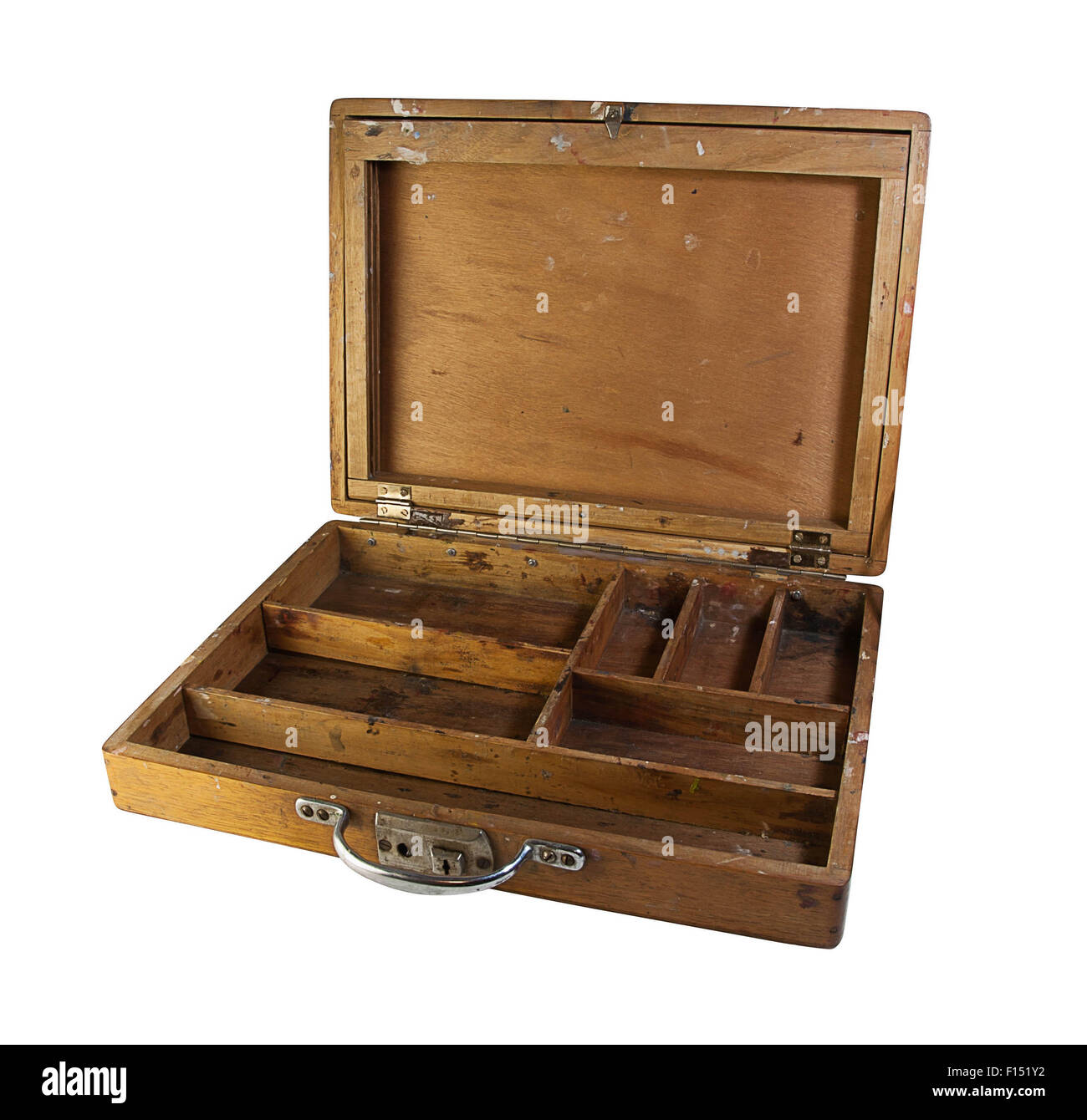 Wooden Box with different Sections and compartments Stock Photo