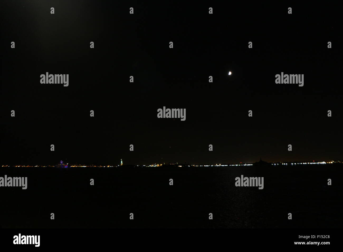 Nighttime Upper New York Bay (includes Staten Island Ferry) Stock Photo