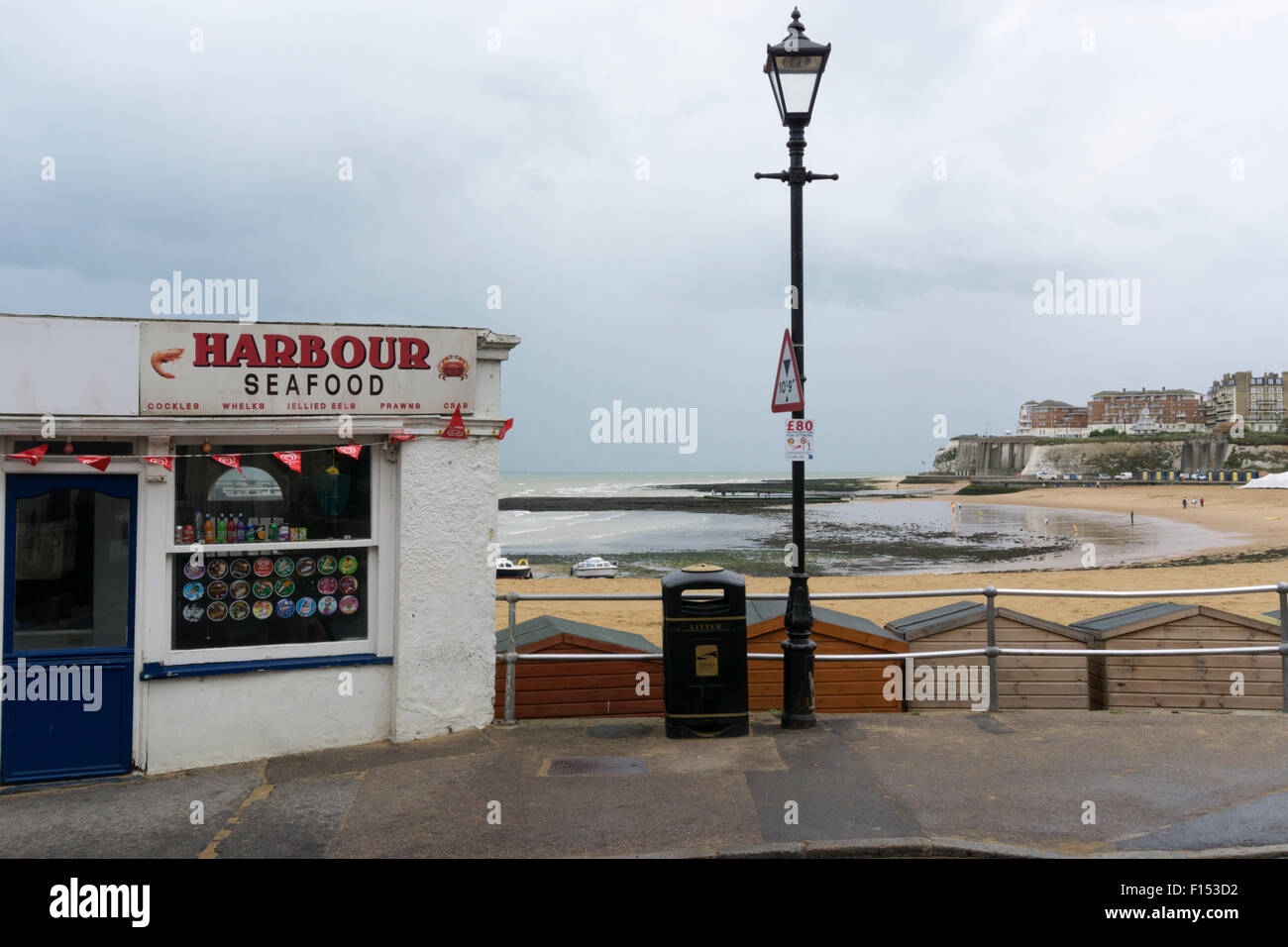 Viking Bay in Broadstairs on a wet summer August day. Stock Photo