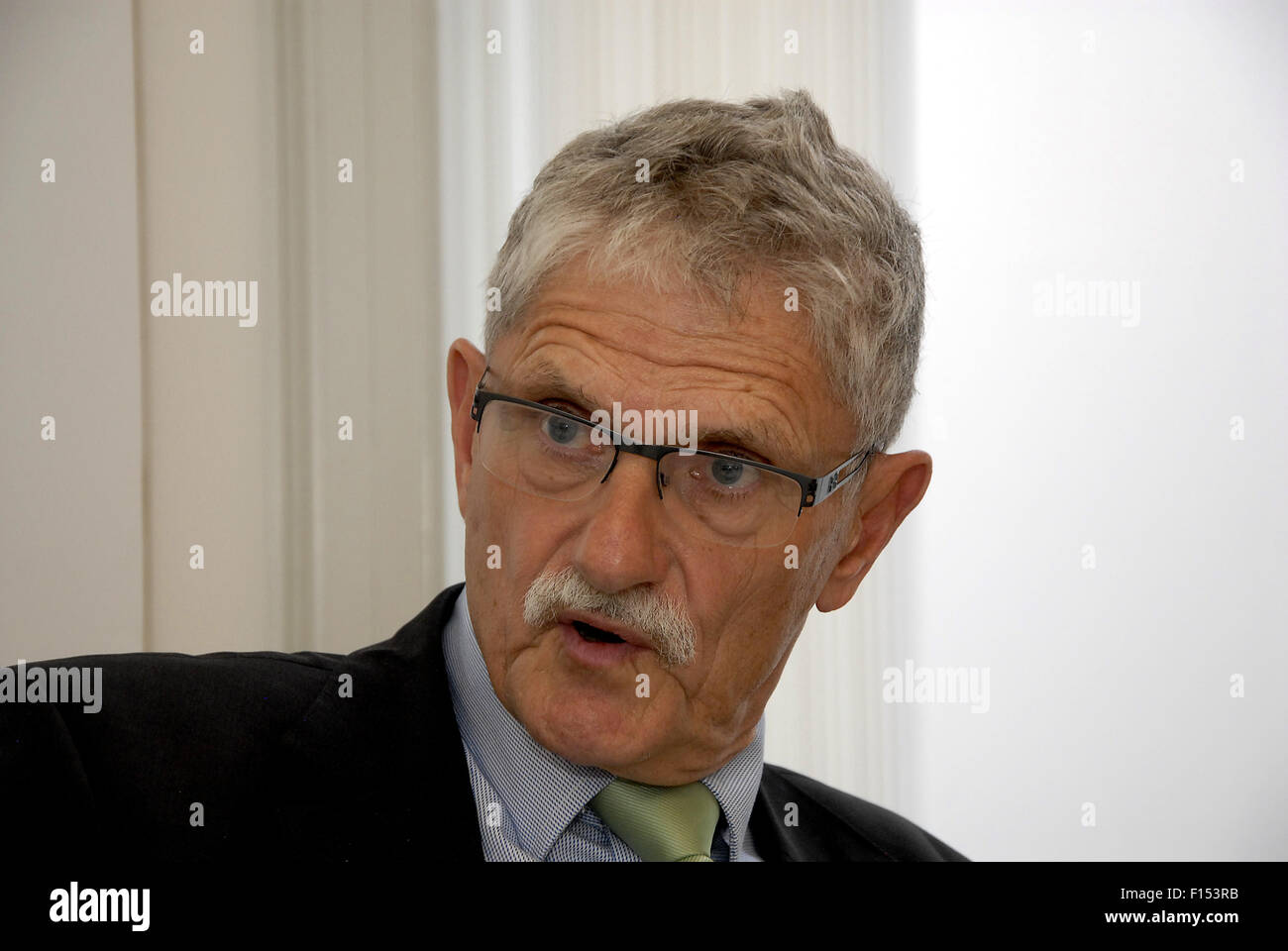 Copenhagen, Denmark. 27th August, 2015. Mogens Lykketoft  will be the 16th President of General Assembly of the 70th session of United Nations in New York, he highlighted his views at a press conference at Inter National Press centre in Copenhagen. Credit:  Francis Dean/Alamy Live News Stock Photo