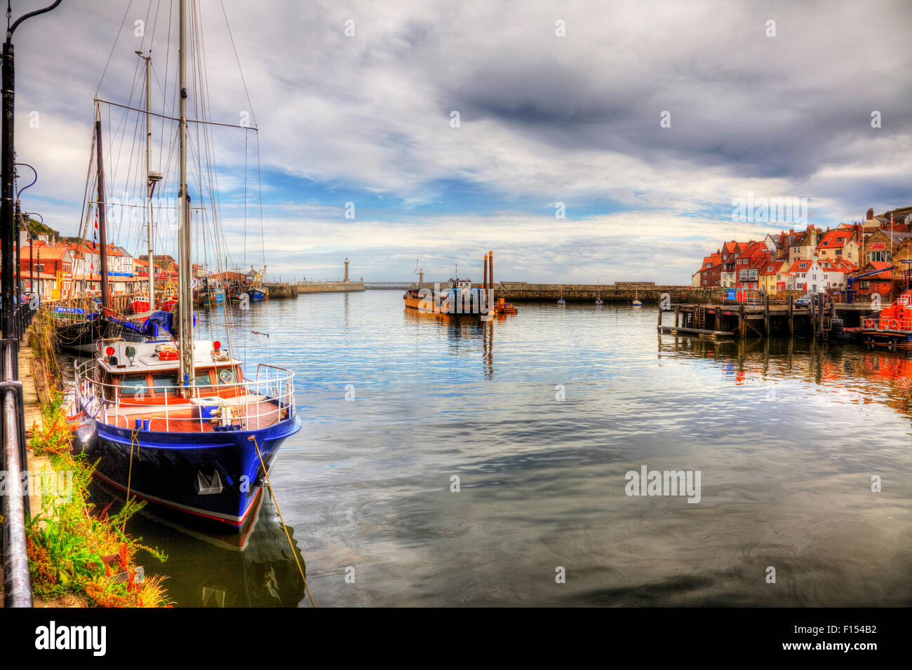 Whitby North Yorkshire town harbour harbor boats coast coastal sea