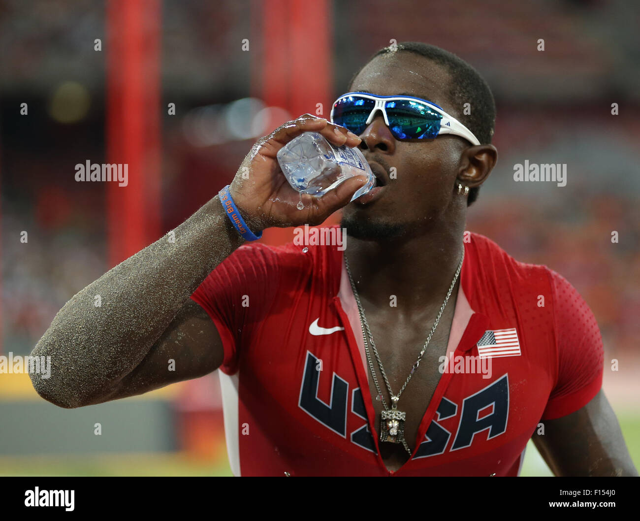 Beijing, China. 27th Aug, 2015. Omar Craddock of the USA drinks during ...