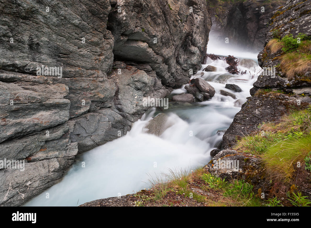 Lillaz waterfall in the national park of Gran Paradiso, Italy Stock Photo
