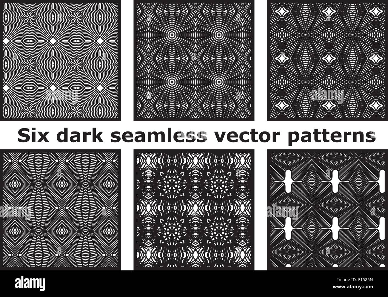Set of 6 seamless dark artistic patterns Stock Vector