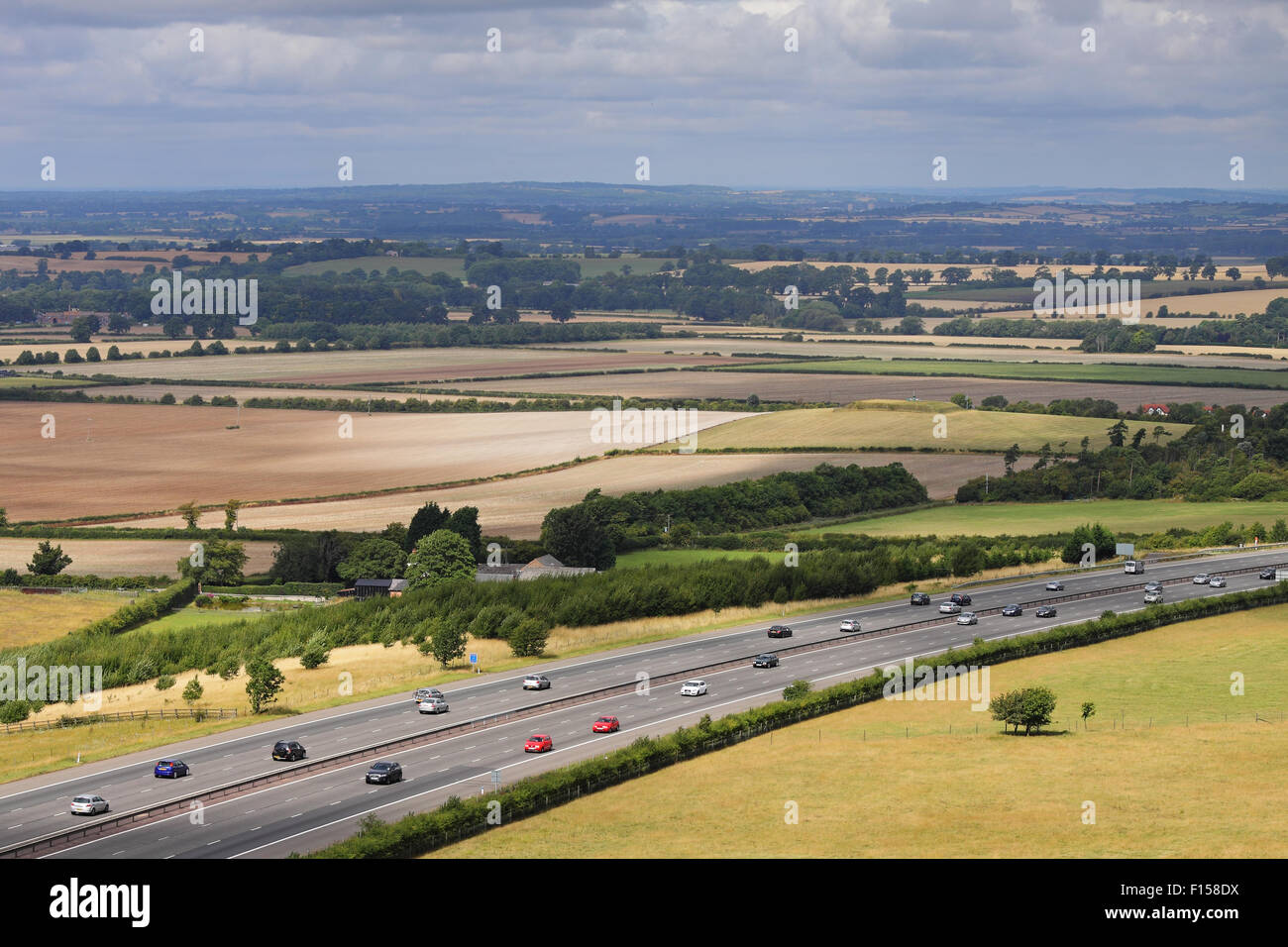 M40 Motorway Passing through the Chiltern Hills in South Oxfordshire, England Stock Photo