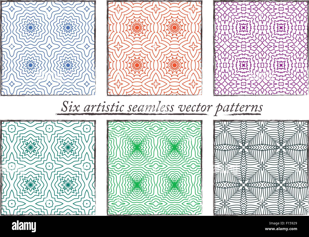 Set of 6 seamless colorful artistic patterns Stock Vector