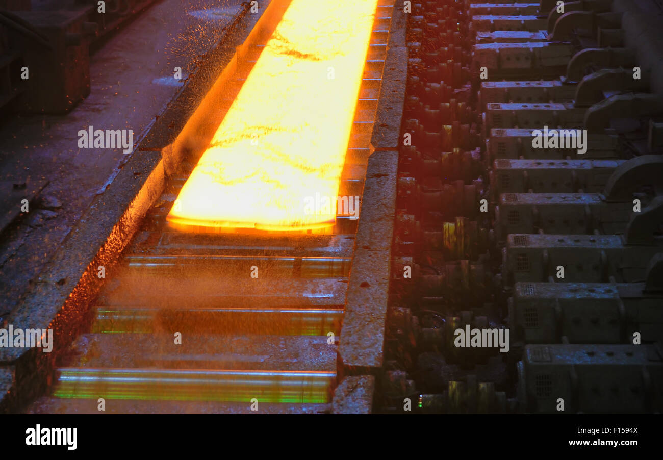 Hot plate in steel plant Stock Photo
