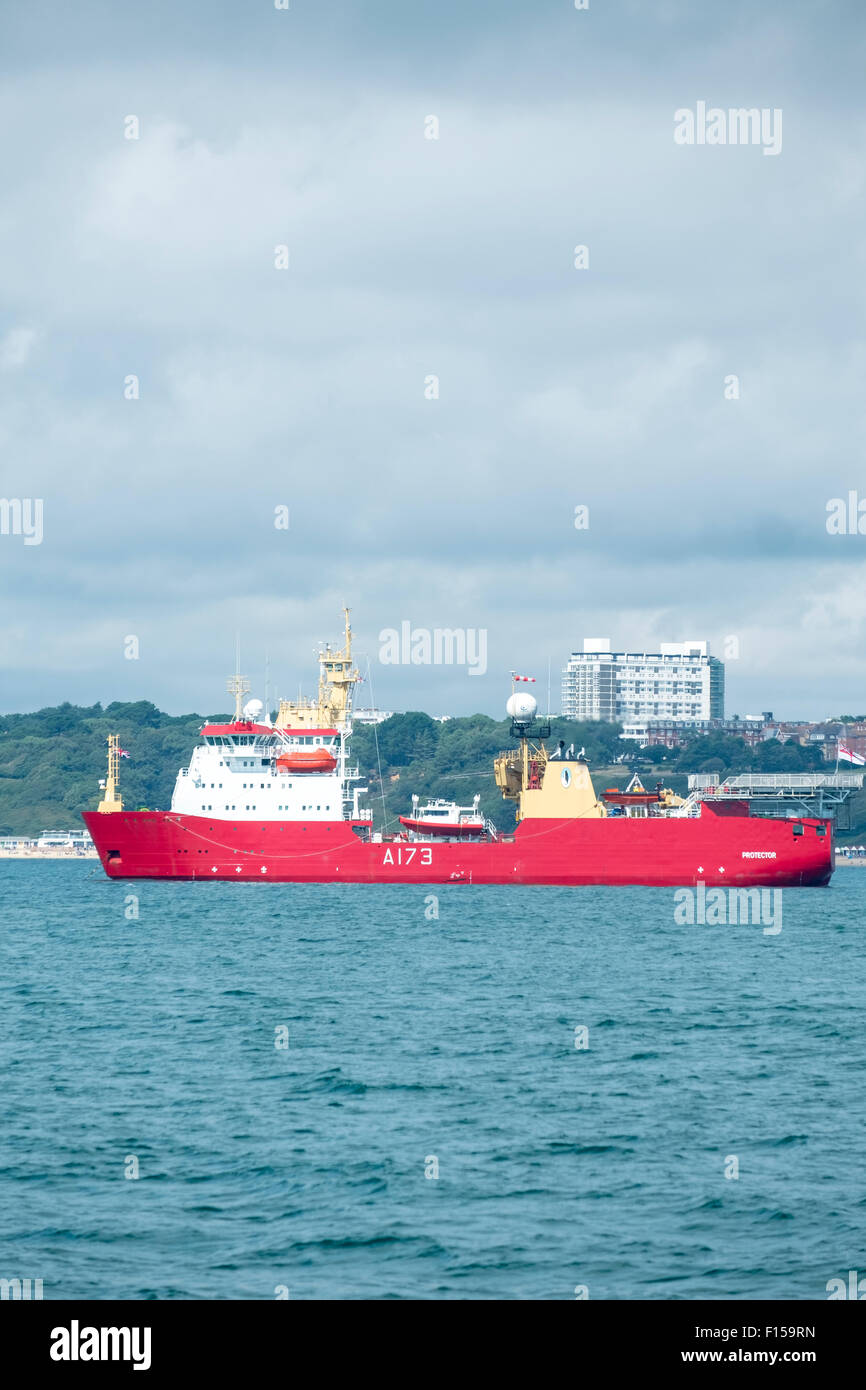 HMS Protector is a Royal Navy ice patrol ship built in Norway in 2001. As MV Polarbjørn she operated under charter as a polar research icebreaker Stock Photo