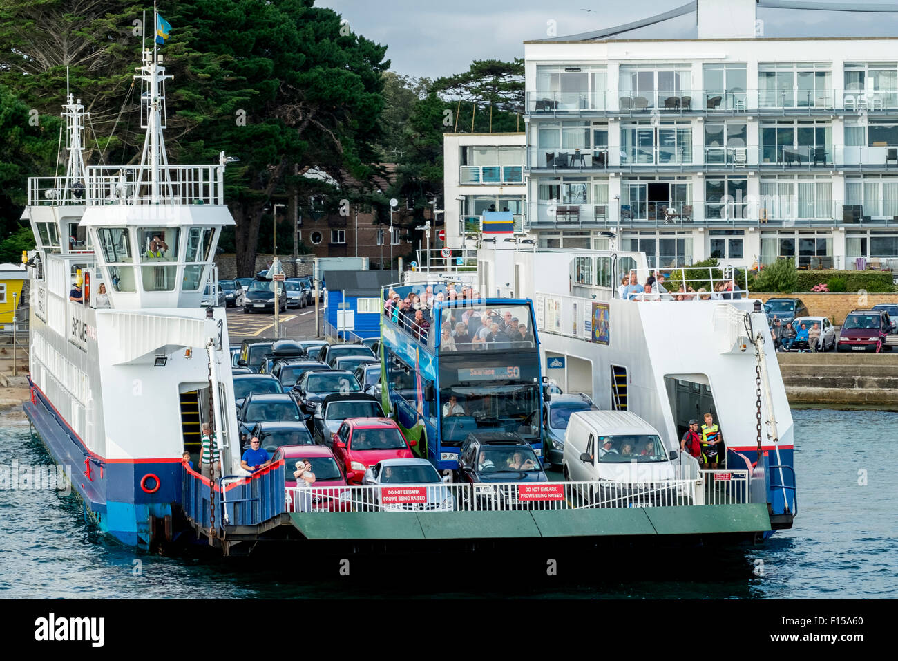 Sandbanks chain ferry full of vehicles, Poole Dorset UK Stock Photo Alamy