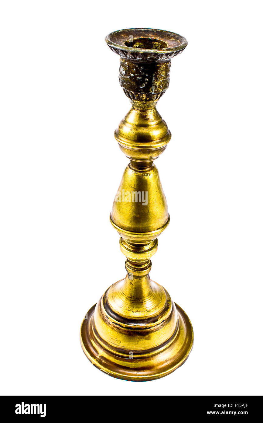 Antique brass candlestick isolated on white Stock Photo
