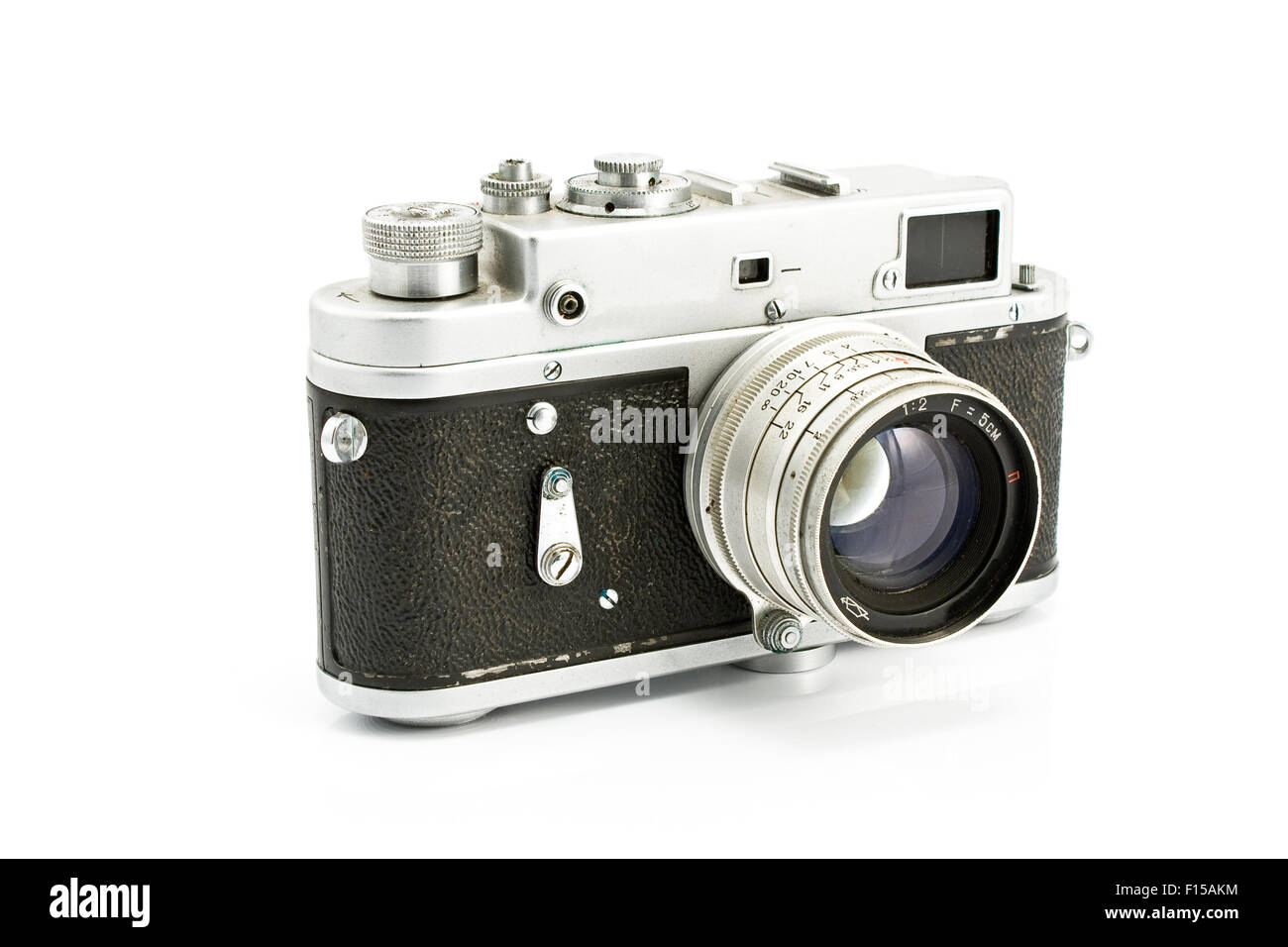 Vintage film photo camera isolated on white Stock Photo