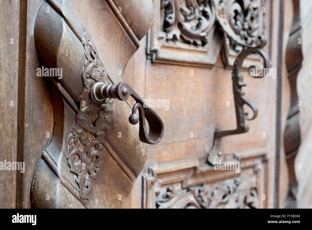 Trento, Italy, Detail of the portal of San Francesco Saverio Church Stock Photo