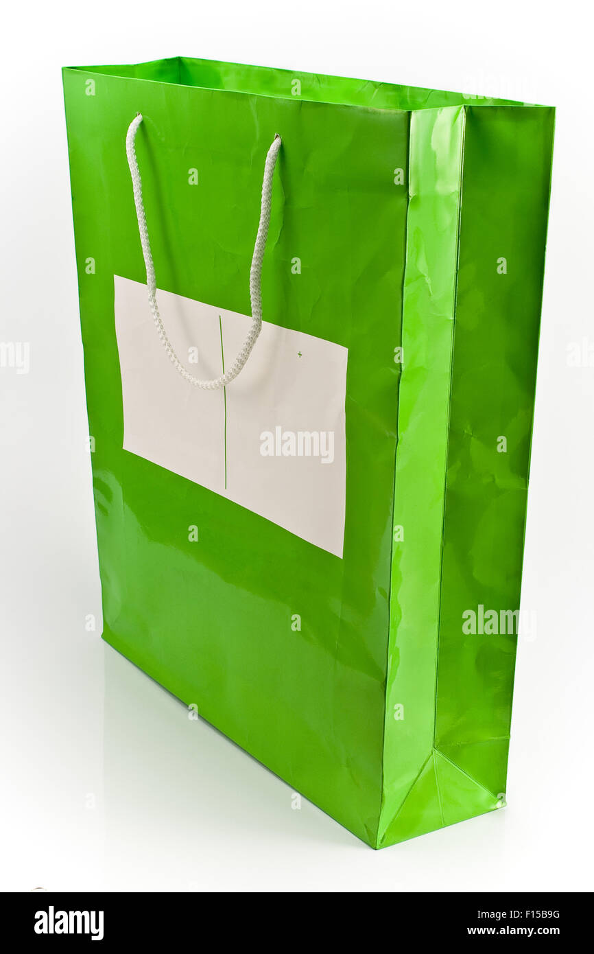 a green shopping bag isolated on white Stock Photo