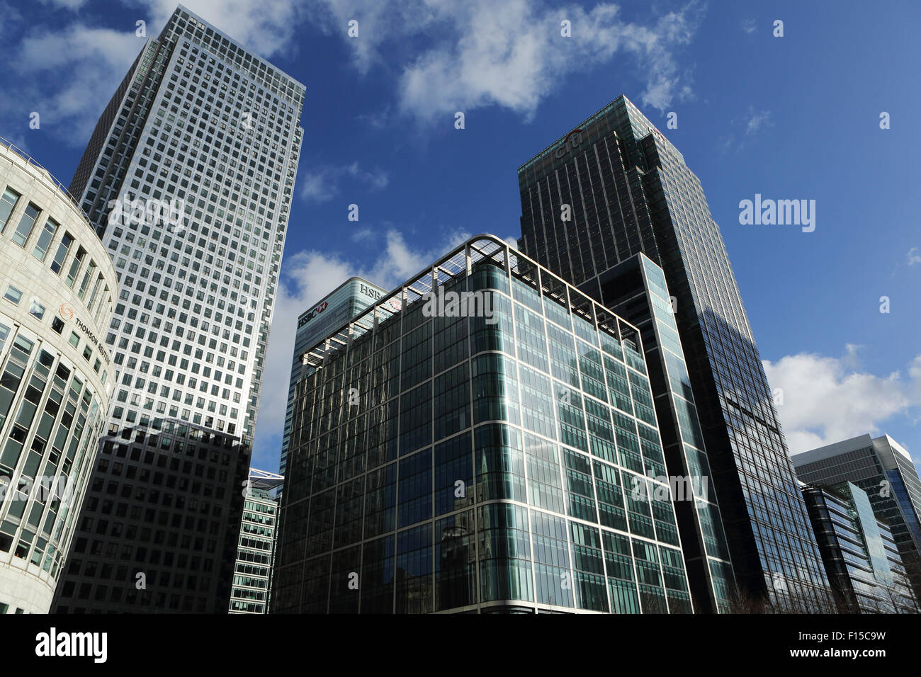 Skyscrapers at Canary Wharf in London, England. The buildings are ...