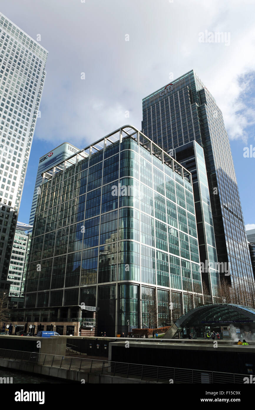 Skyscrapers at Canary Wharf in London, England. The buildings are ...