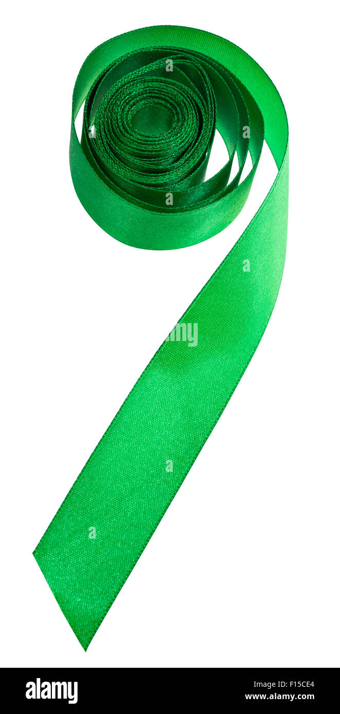 green satin decorative ribbon isolated on white background Stock Photo