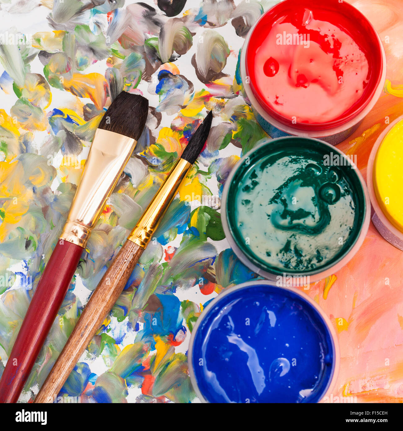 Top View Palette Gouache Paints Paintbrush Stock Photo by ©VitalikRadko  414282424