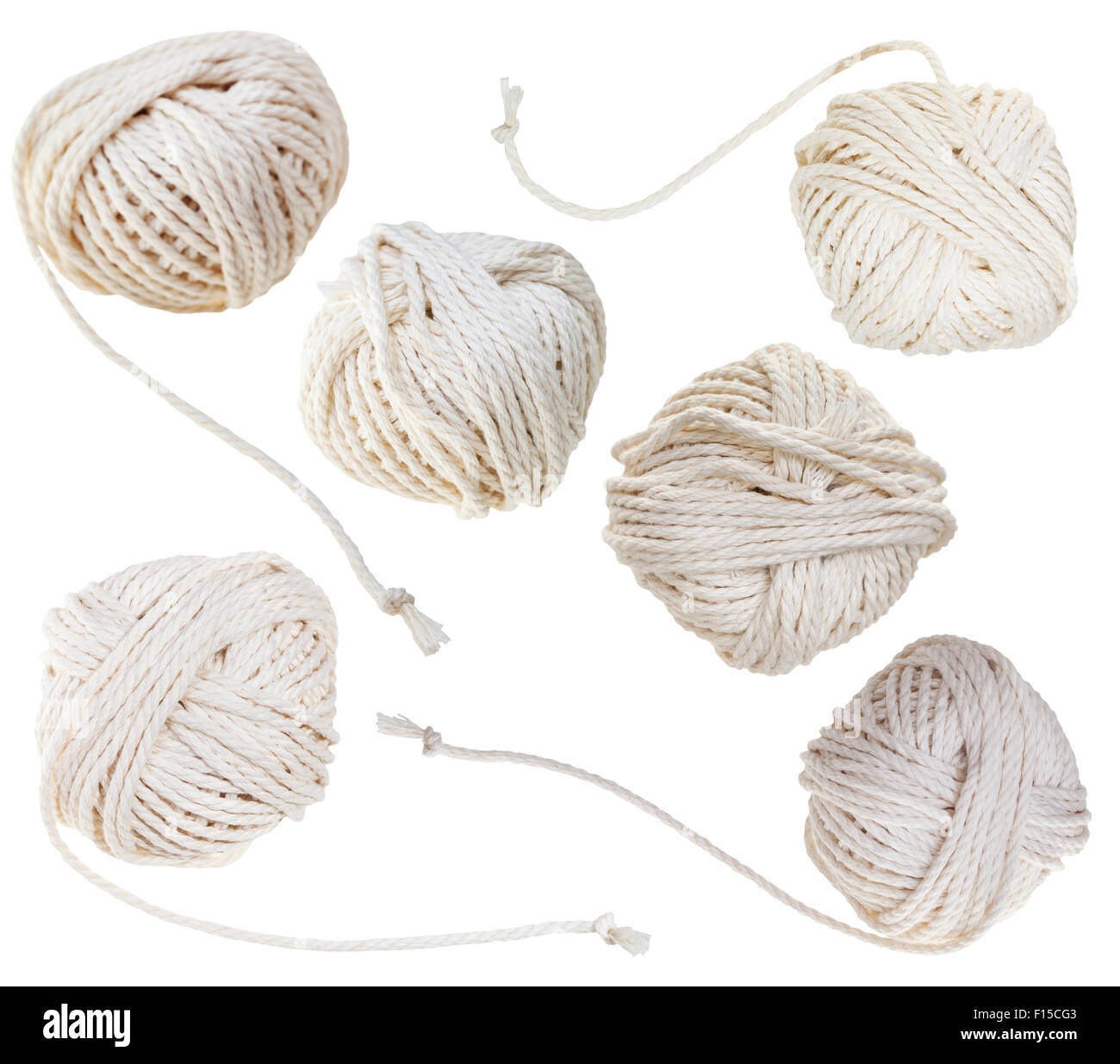 set of white balls of cotton ropes isolated on white background Stock Photo Alamy