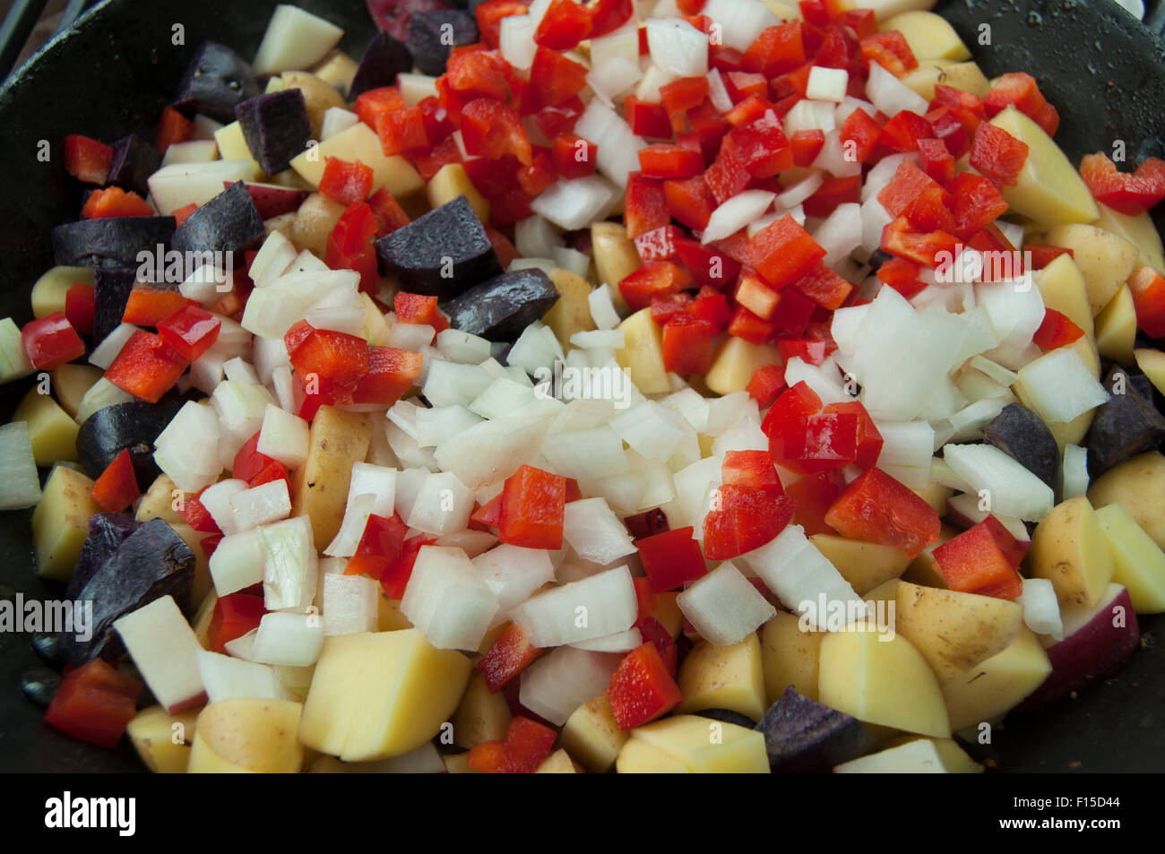 Vegetables, cut and prepared for cooking. Stock Photo