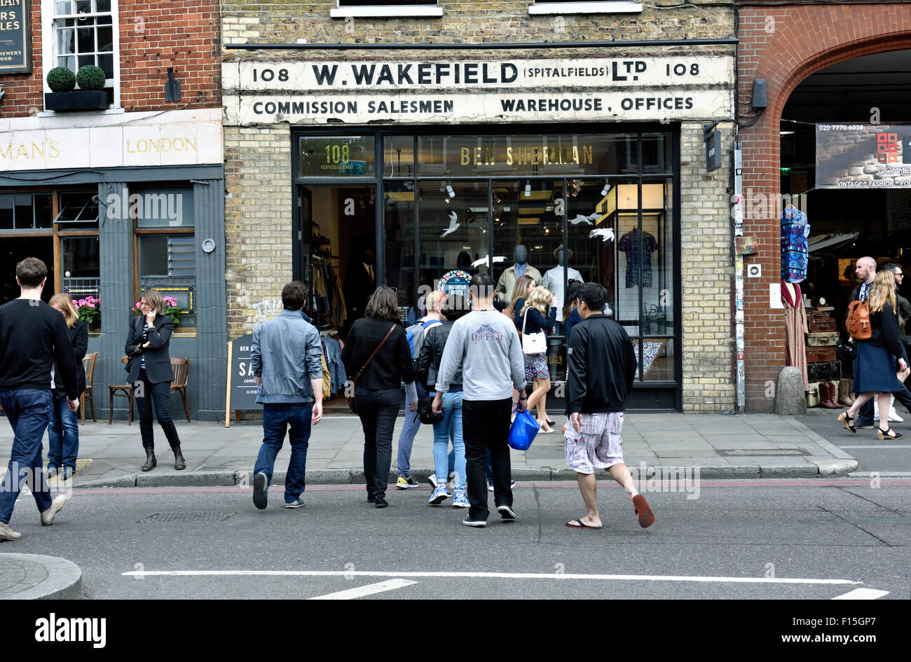 Ben Sherman mens fashion shop with old name W. Wakefield painted above,  Spitalfields London Borough of Tower Hamlets England UK Stock Photo - Alamy