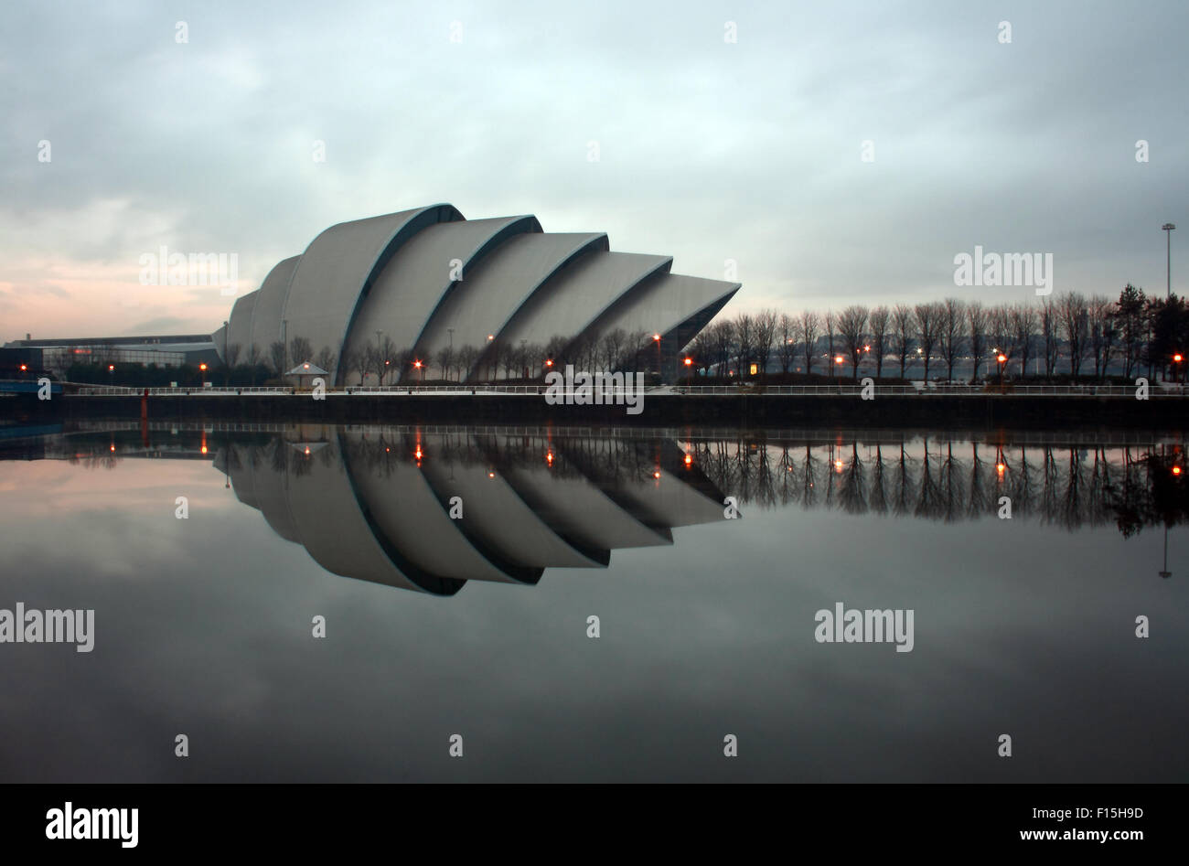 Glasgow Clyde Auditorium, also known as the Armadillo by the River Clyde before Sunset Stock Photo